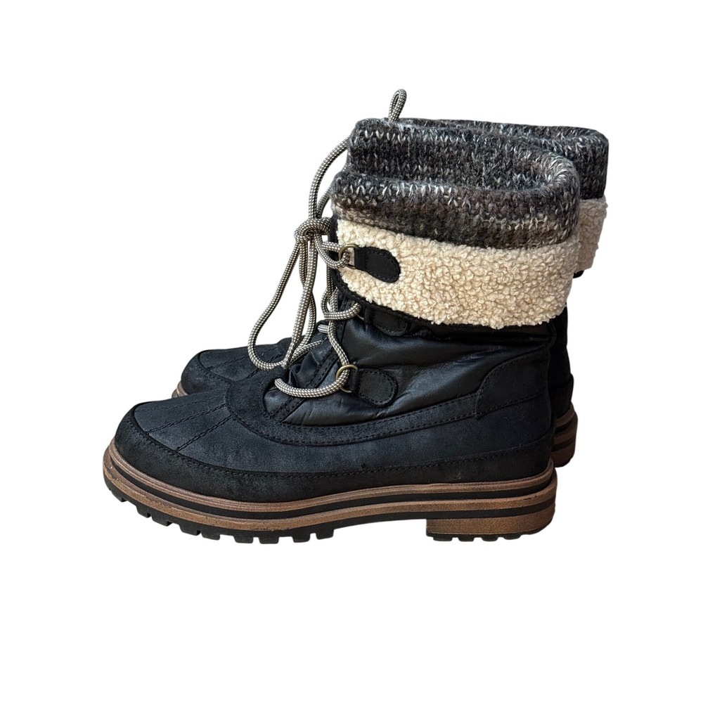 Maurices Womens Black Winter Boots‎ Faux Shearling Knit Collar Lace Up Size 6.5M